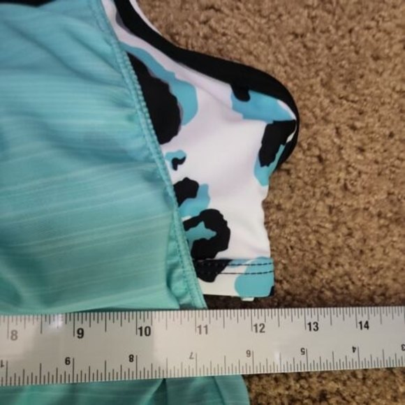 She Show Double Yoga Tank Top Swim Top Swim‎ Top S animal print aqua racer back - Picture 8 of 11
